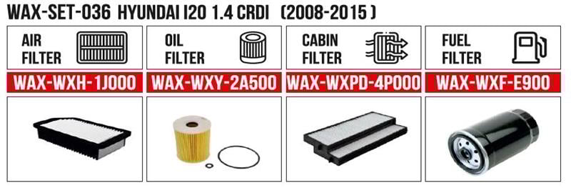  Filtre Set HYUNDAI i20 1.4 CRDi   (2008-2015 ) (Hava+Yağ+Polen+ Yakıt)