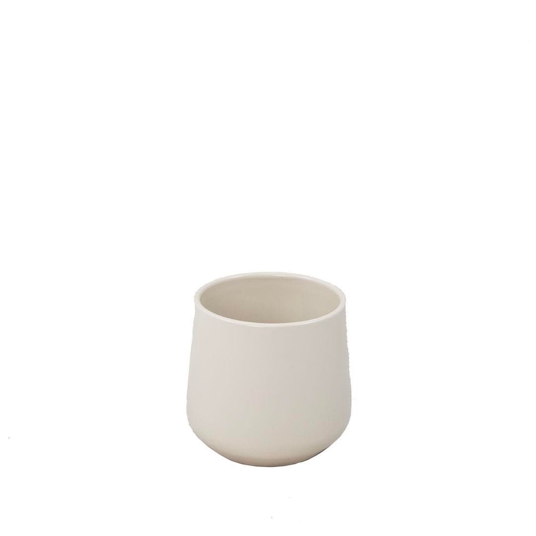 Seramik saksı 13 cm, mat açık gri, basamaklı tabanlı