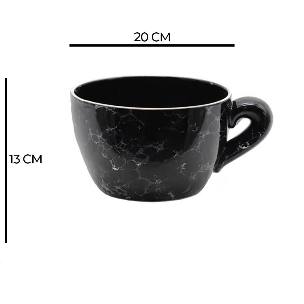 Fincan biçimli seramik saksı 20x13 cm, yeşil mermer desenli, kulplu