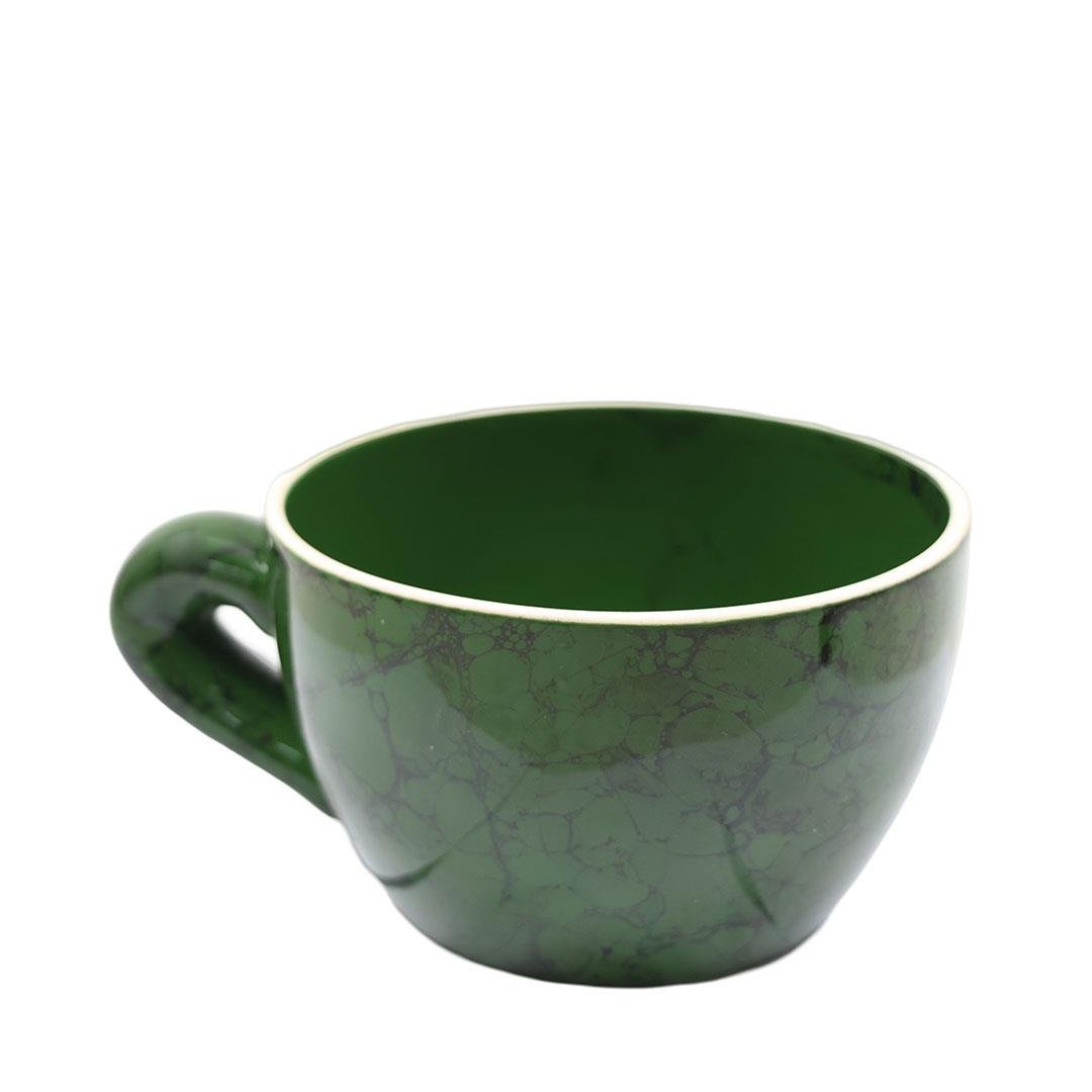Fincan biçimli seramik saksı 20x13 cm, mat krem, kulplu