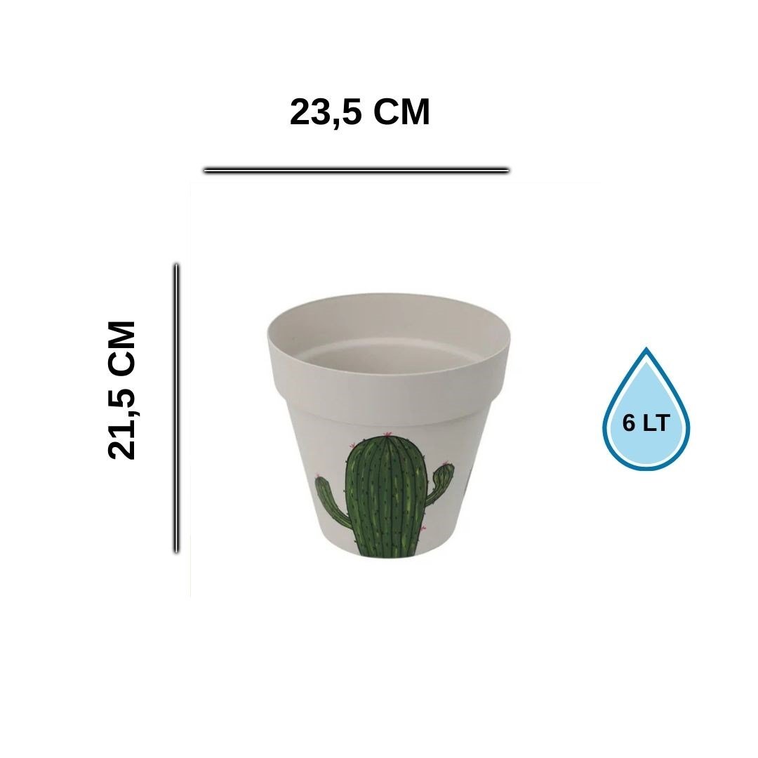 Fil desenli saksı ölçüleri: 23,5 cm çap, 21,5 cm yükseklik, 6 litre