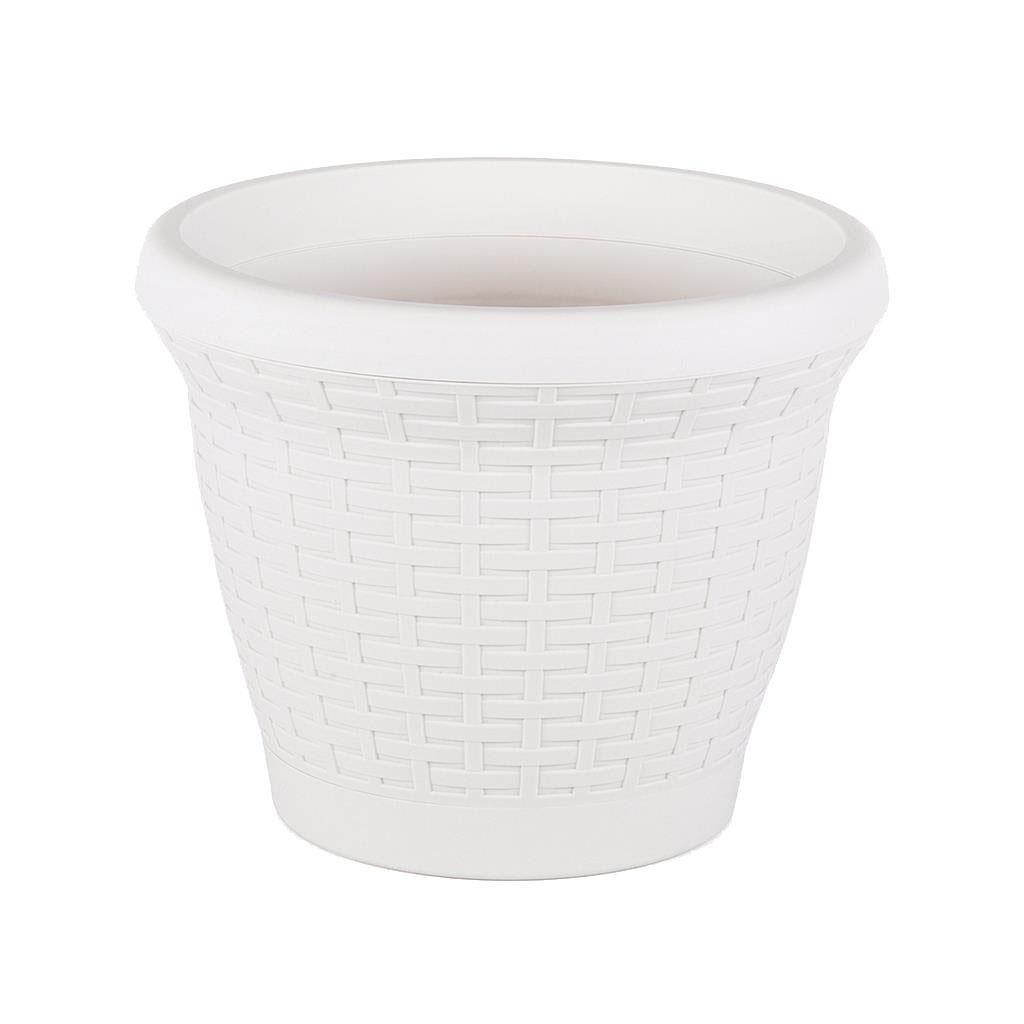 Serinova hasır desenli yuvarlak saksı 15 litre, beyaz