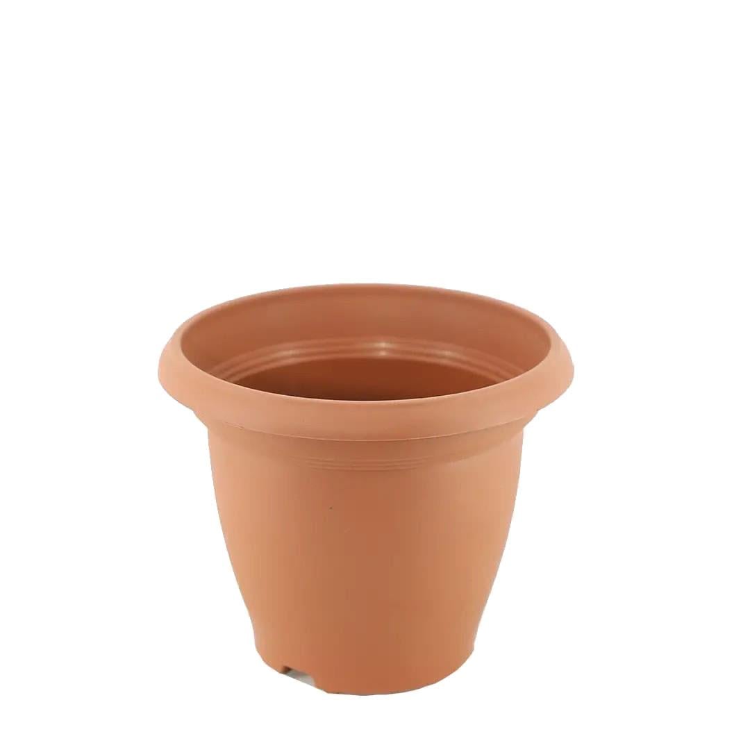 Ayaklı yuvarlak saksı 5 litre, kahve, çizgi dokulu