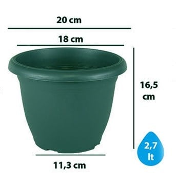 Çizgi desenli tabaklı saksı 1,25 litre, açık yeşil gövde ve koyu yeşil tabak
