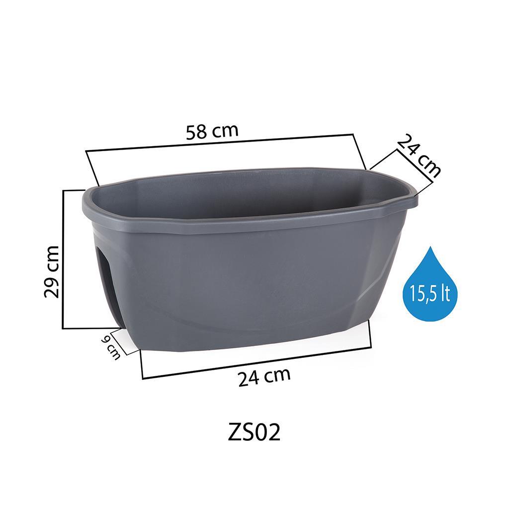 Serinova Zümrüt küpeşte saksısı 15,5 litre, kırmızı, korkuluğa oturan oyuklu