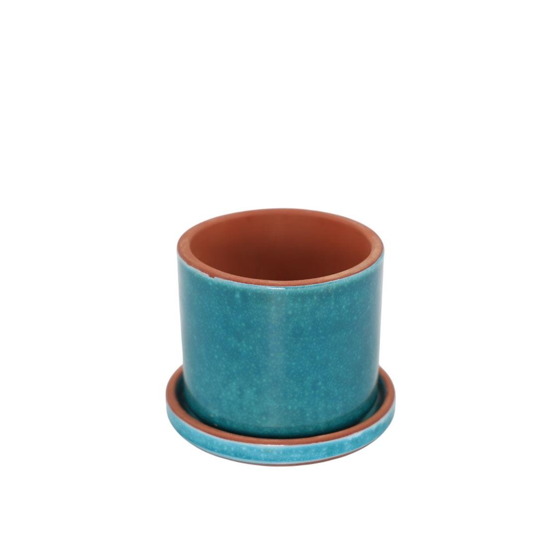 Tabaklı Toprak Saksı Sırlı 12*14 Cm