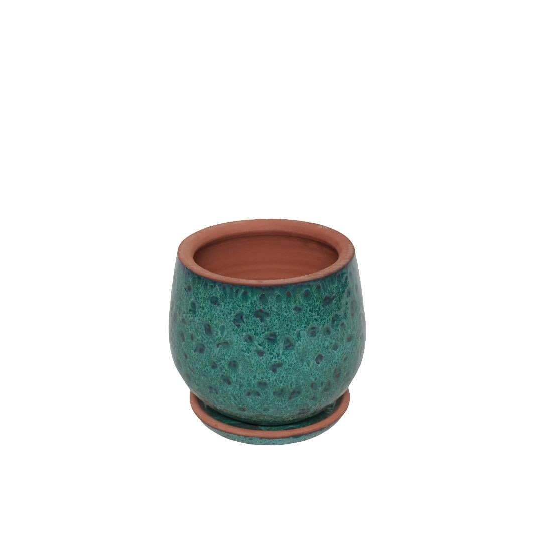 Tabaklı Toprak Saksı Sırlı 17*19 Cm