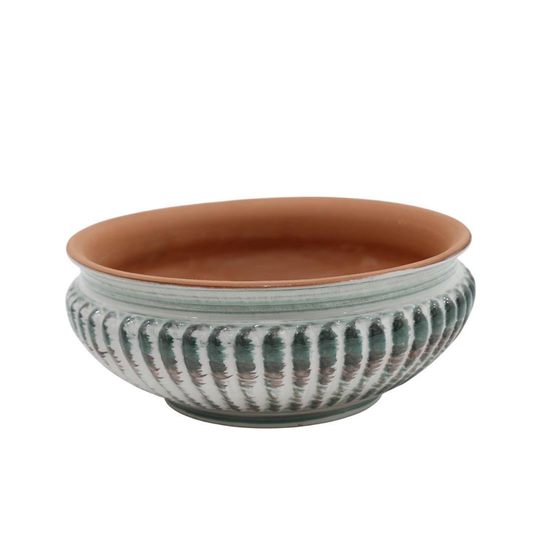 Toprak Aranjman Saksı Çizgi Desenli Sırlı Küçük 34*14 Cm