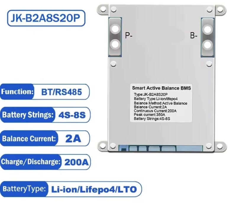 JK Smart Bms - 4-8S 200A - 2A BLANS-JK-B2A8S20P