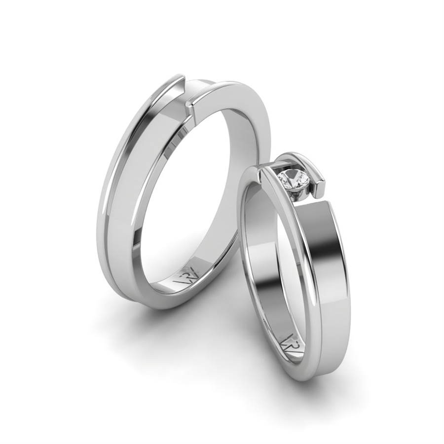 Alliances avec pierres Annecy Or Blanc couple Oxyde de zirconium 0.30 ct