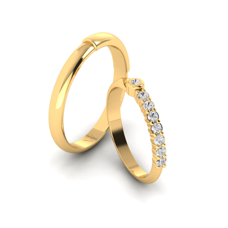 Alliances en argent Plaqué Or Jaune couple Camargue Diamant 0.30 ct
