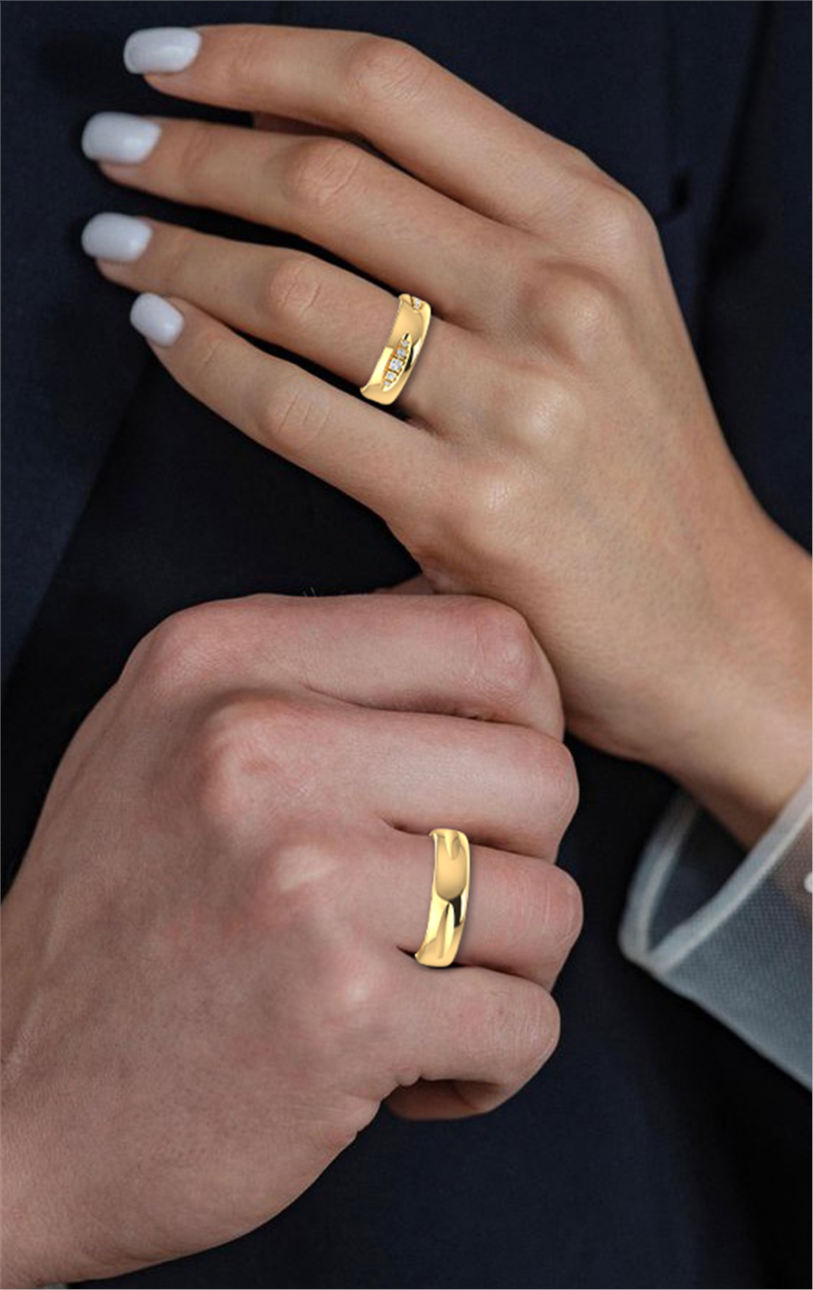 Alliances en argent Plaqué Or Jaune couple Deauville Diamant 0.25 ct