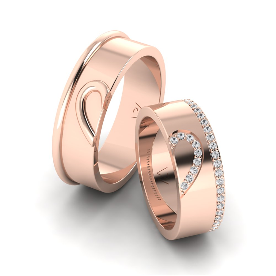 Alliances en argent Plaqué Or Rose couple Versailles Oxyde de zirconium 0.20 ct