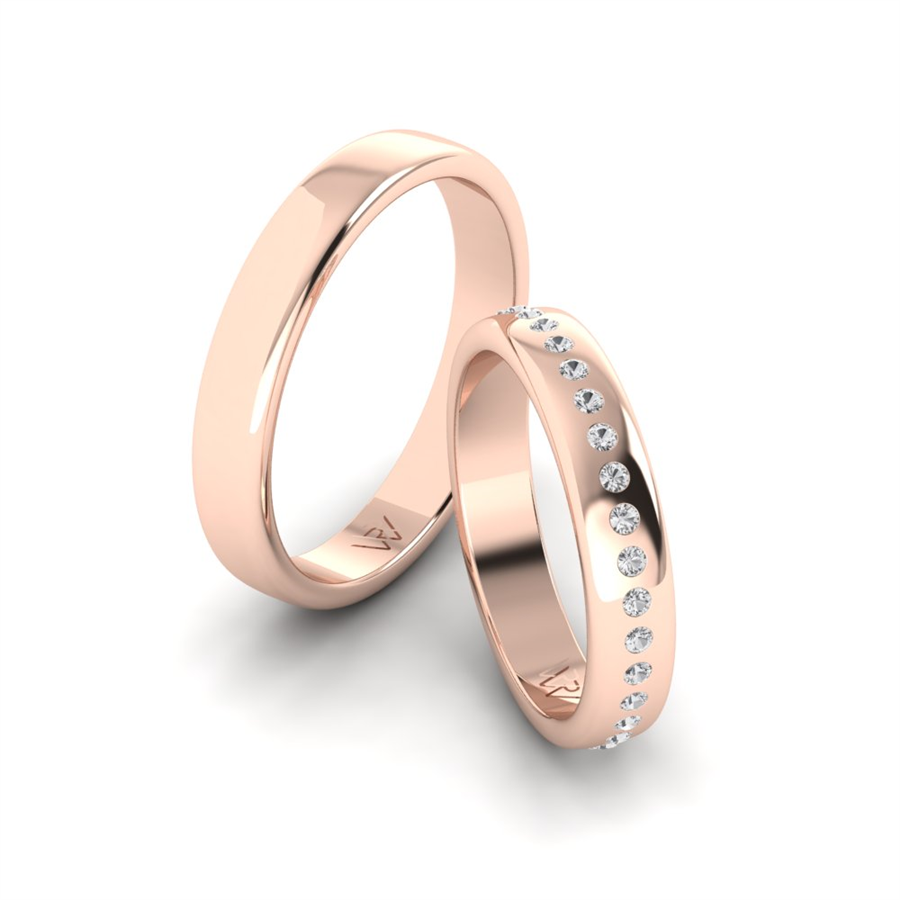 Alliances en argent Plaqué Or Rose couple Montmartre Oxyde de zirconium 0.35 ct