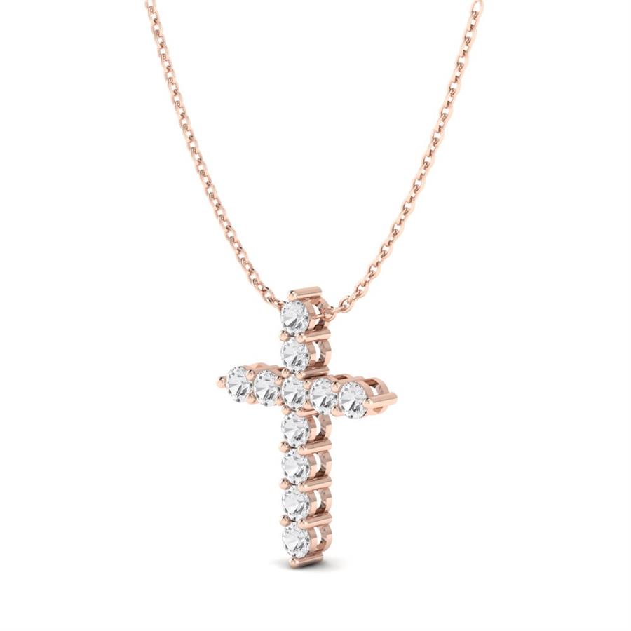 Colliers Croix Argent Plaqué Or Rose Diamant 1.3 ct