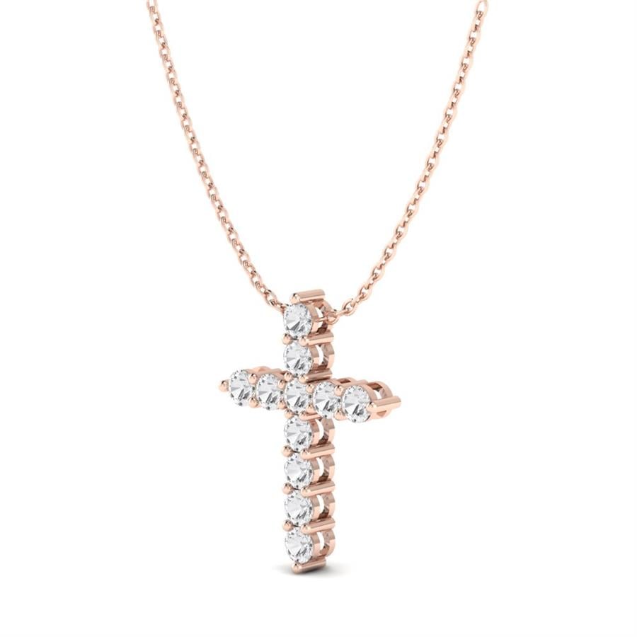 Colliers Croix Argent Plaqué Or Rose Oxyde de zirconium 1.3 ct