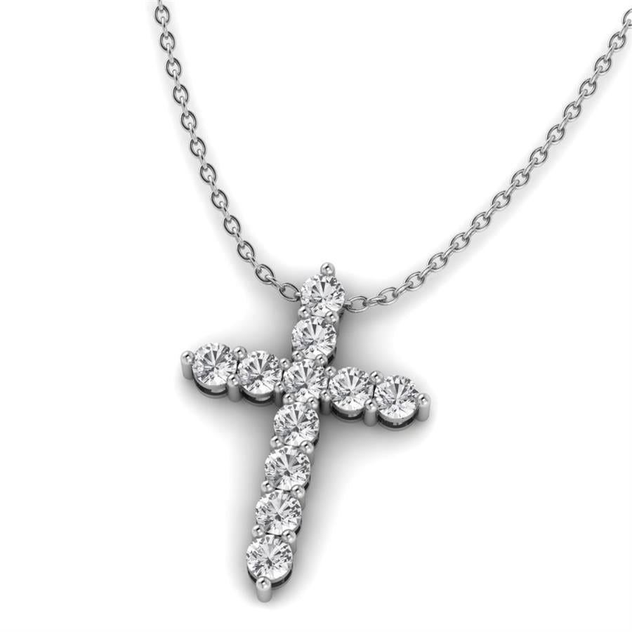 Colliers Croix Argent Rhodié Blanc Diamant 1.3 ct