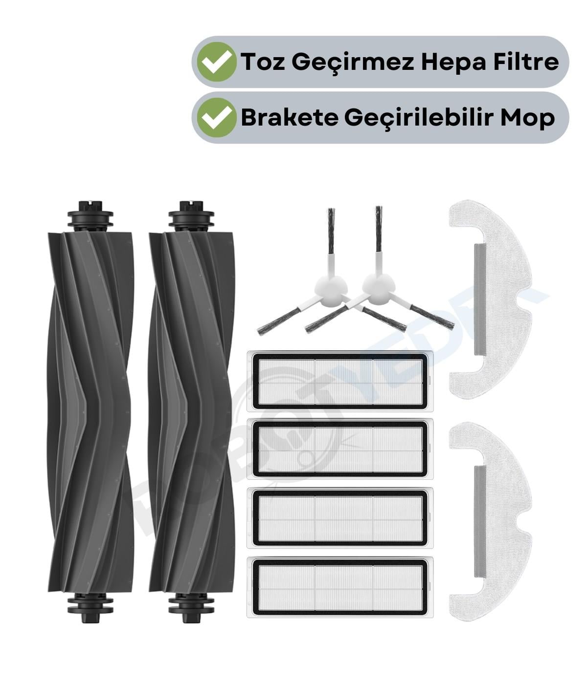 Dreame D10 Plus Gen 2 (RLL42SDA) Uyumlu Yedek Kauçuk Fırça Hepa Filtre Mop Seti-10 Parça