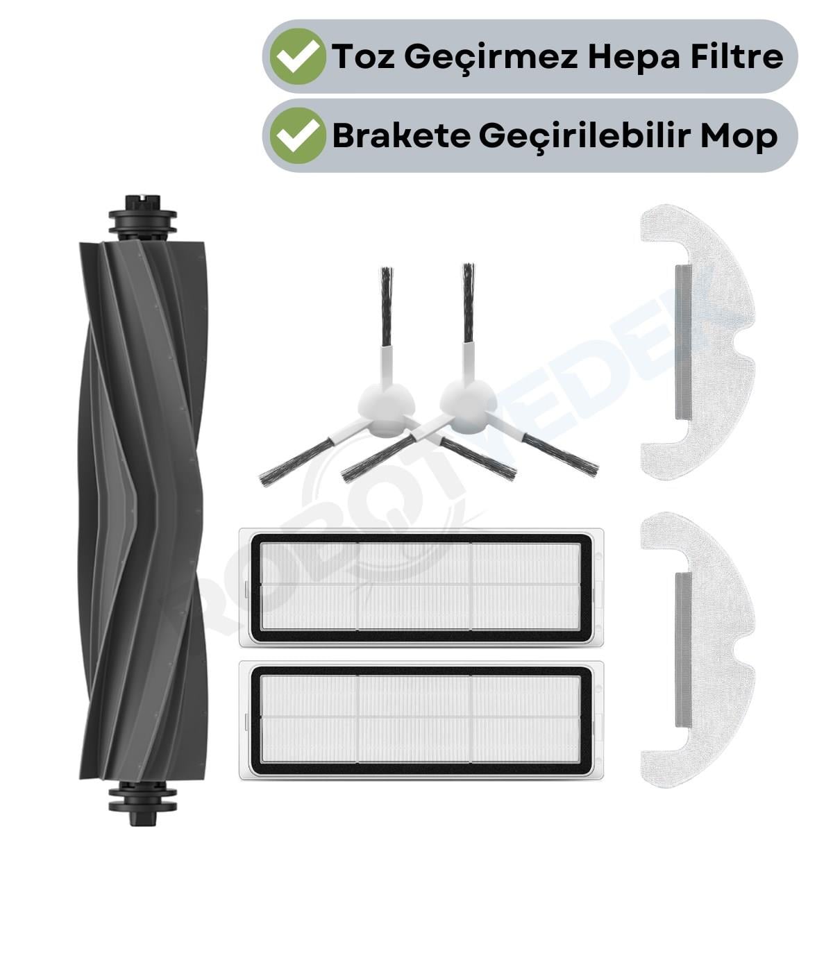 Dreame D10 Plus Gen 2 (RLL42SDA) Uyumlu Yedek Kauçuk Fırça Hepa Filtre Mop Seti-7 Parça