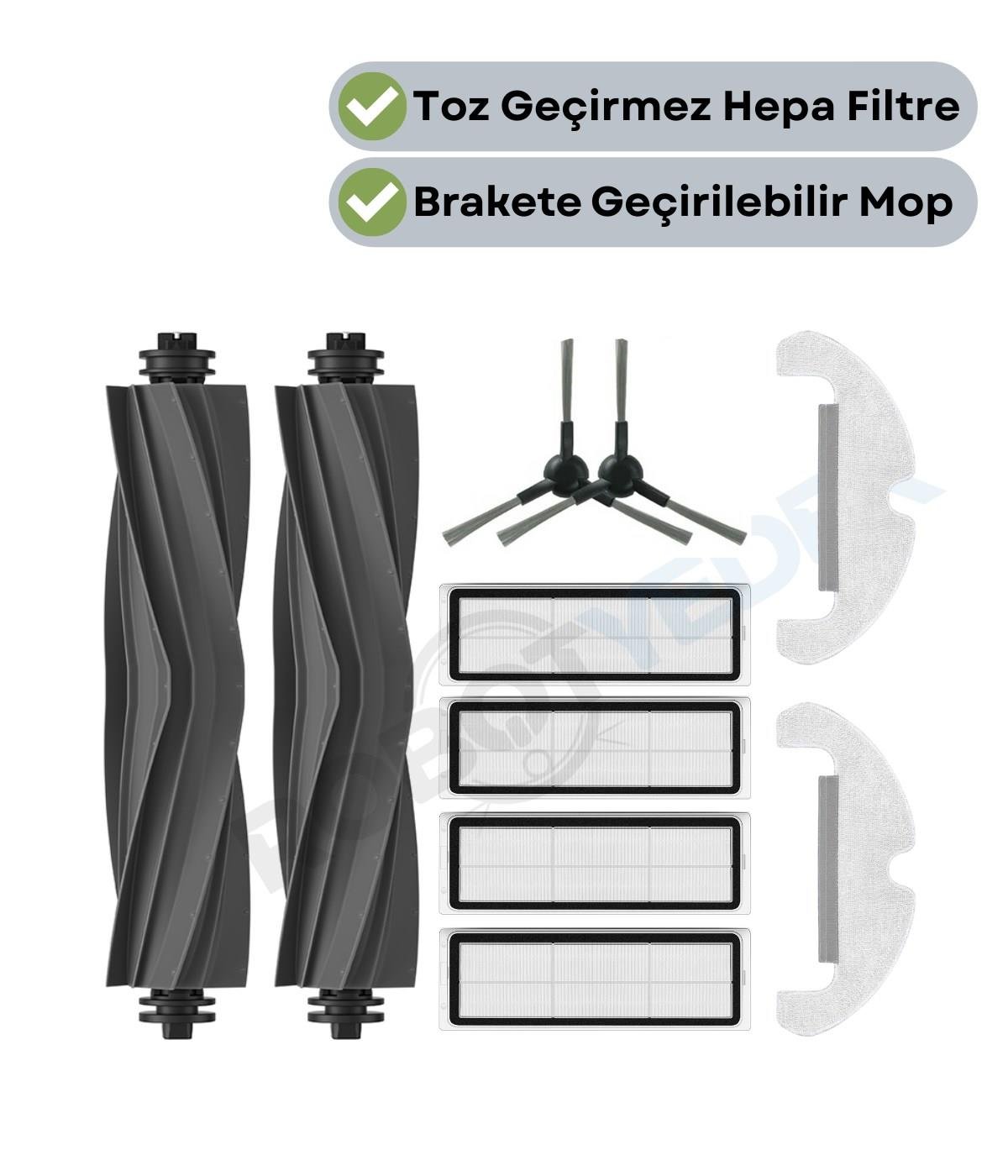 Dreame D10S Plus (RLS6AD) Uyumlu Yedek Kauçuk Fırça Hepa Filtre Mop Seti-10 Parça