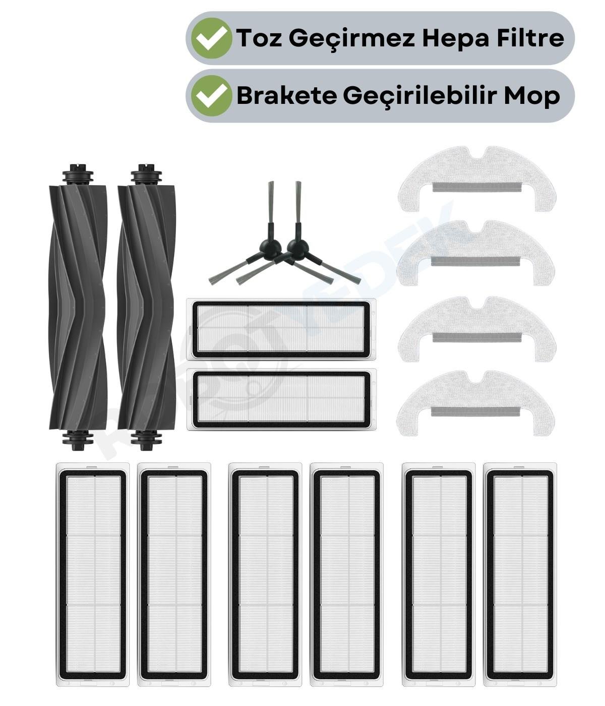 Dreame D10S Plus (RLS6AD) Uyumlu Yedek Kauçuk Fırça Hepa Filtre Mop Seti-16 Parça