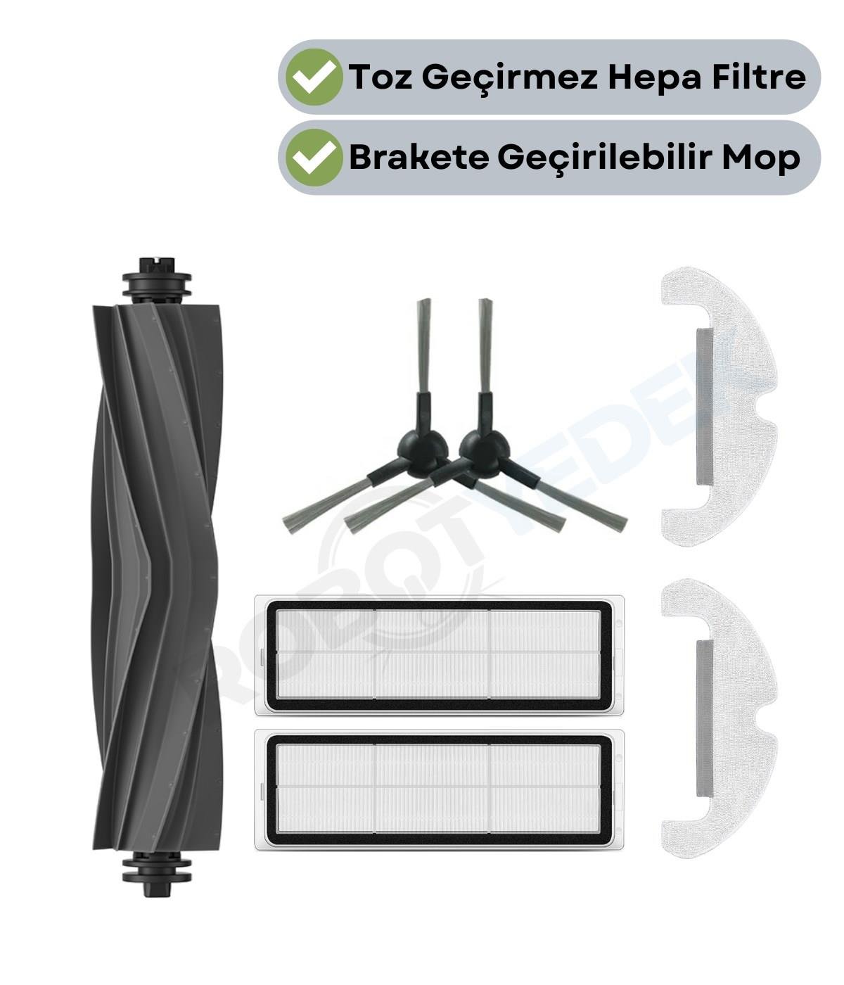 Dreame D10S Plus (RLS6AD) Uyumlu Yedek Kauçuk Fırça Hepa Filtre Mop Seti-7 Parça