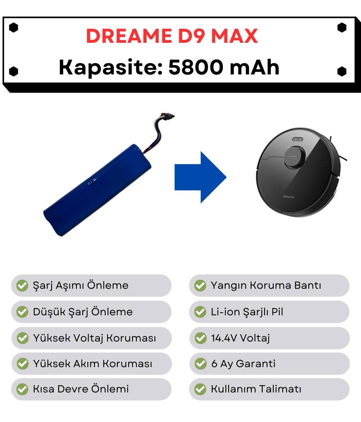 Dreame D9 Max Uyumlu Batarya 14.4V 5800 mAh Robot Süpürge Pili