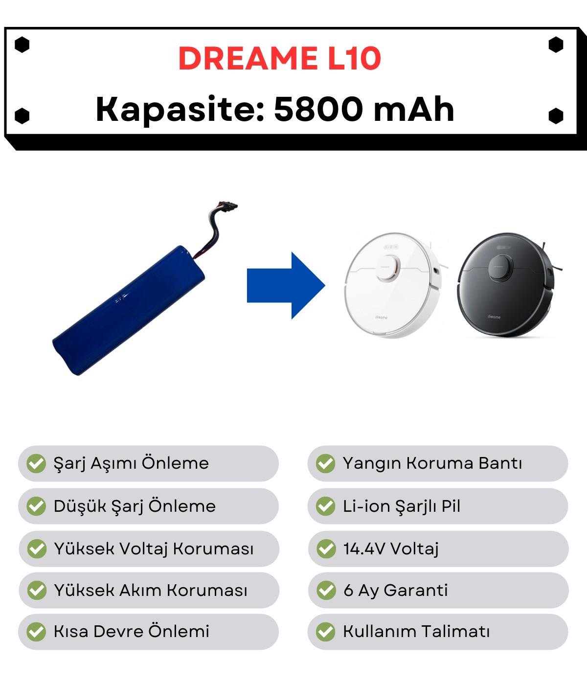 Dreame L10 Pro Uyumlu Batarya 14.4V 5800 mAh Robot Süpürge Pili