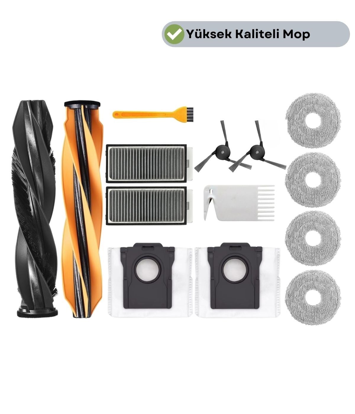 Dreame Matrix 10 Ultra Uyumlu Ana Fırça Takımı Hepa Filtre Yan Fırça Toz Torbası Mop Set-14 Parça