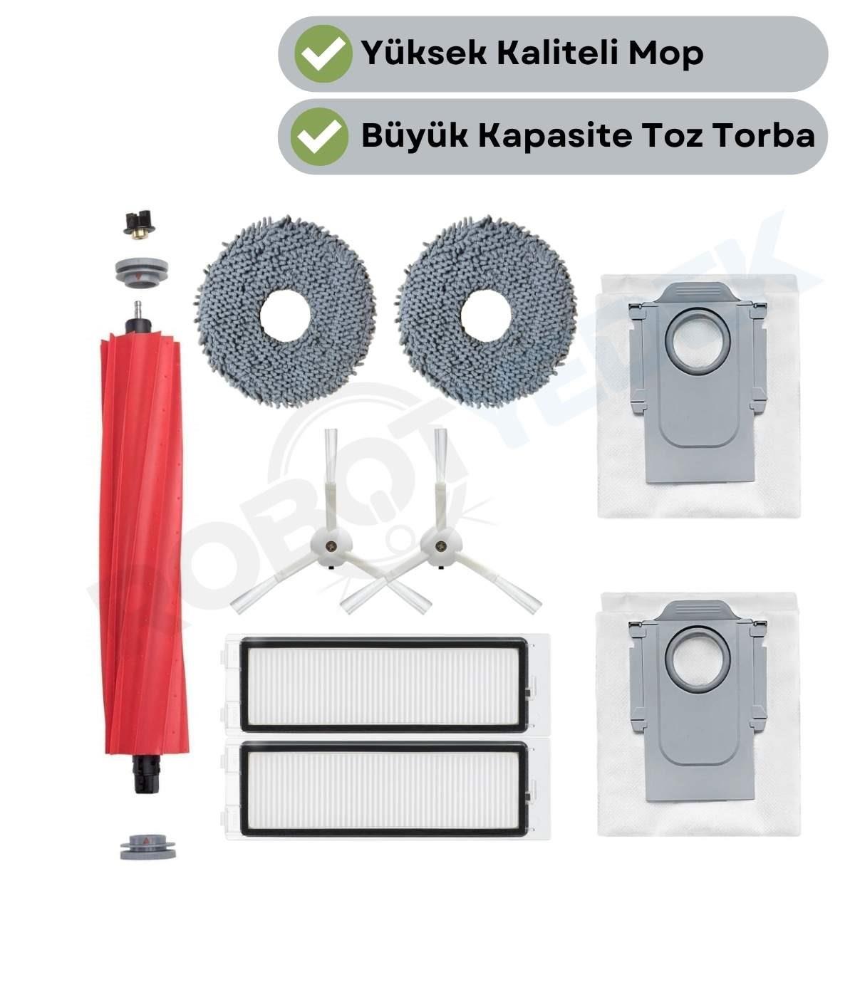 Roborock QRevo (DİKKAT! S,PRO,MAXV DEĞİL!)  Ana Fırça, Filtre, Yan Fırça, Mop,Toz Torbası 9 Parça