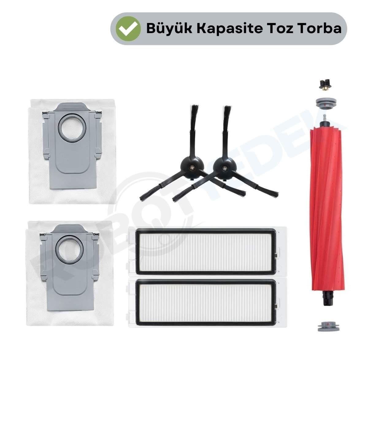 Roborock QRevo (DİKKAT! S,PRO,MAXV DEĞİL)Ana Fırça, Hepa Filtre,Siyah Yan Fırça, Toz Torbası 7 Parça