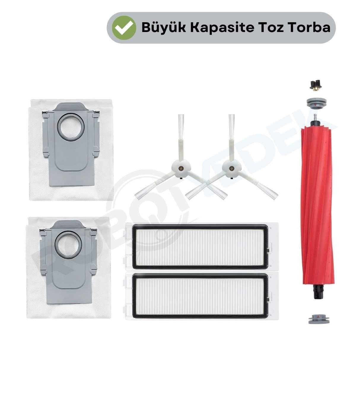 Roborock QRevo (DİKKAT! S,PRO,MAXV DEĞİL)Ana Fırça, Hepa Filtre,Beyaz Yan Fırça, Toz Torbası 7 Parça