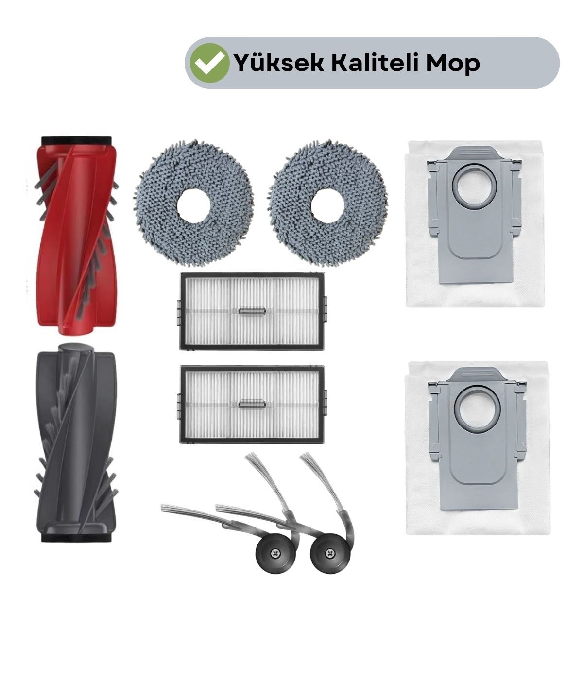 Roborock QRevo Edge 2 Uyumlu Ana Fırça, Hepa Filtre  Mop  Yan Fırça Toz Torbası Seti 9 Parça