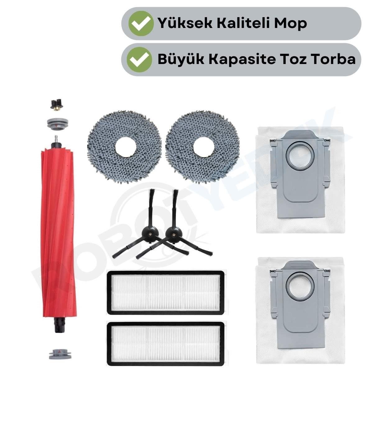 Roborock QRevo Pro Uyumlu Ana Fırça, Hepa Filtre,Siyah Yan Fırça, Mop, Toz Torbası 9 Parça