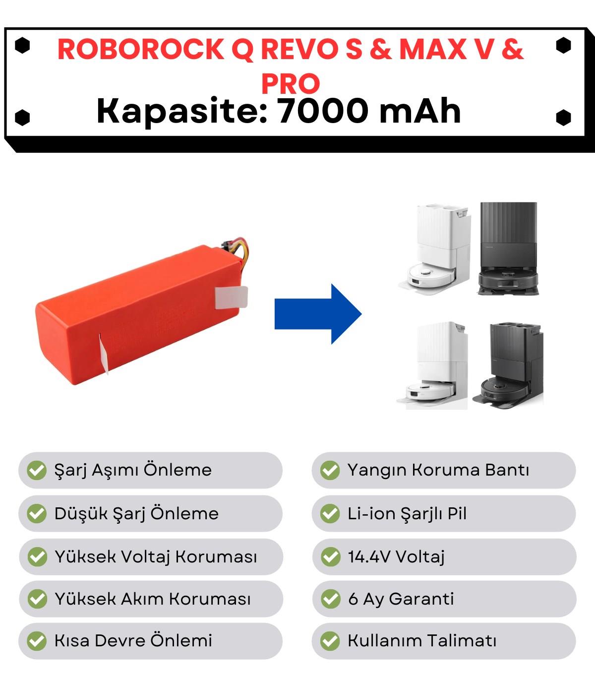 Roborock QRevo Pro Uyumlu Batarya 14.4V 7000 mAh Robot Süpürge Pili