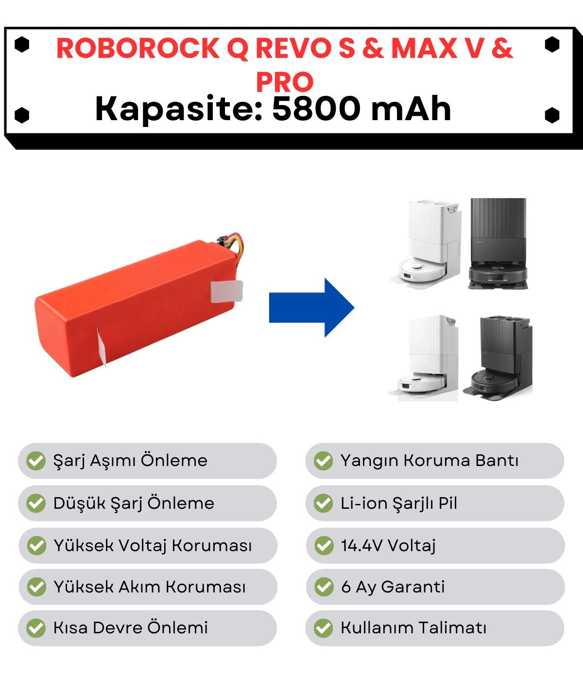 Roborock QRevo S Uyumlu Batarya 14.4V 5800 mAh Robot Süpürge Pili
