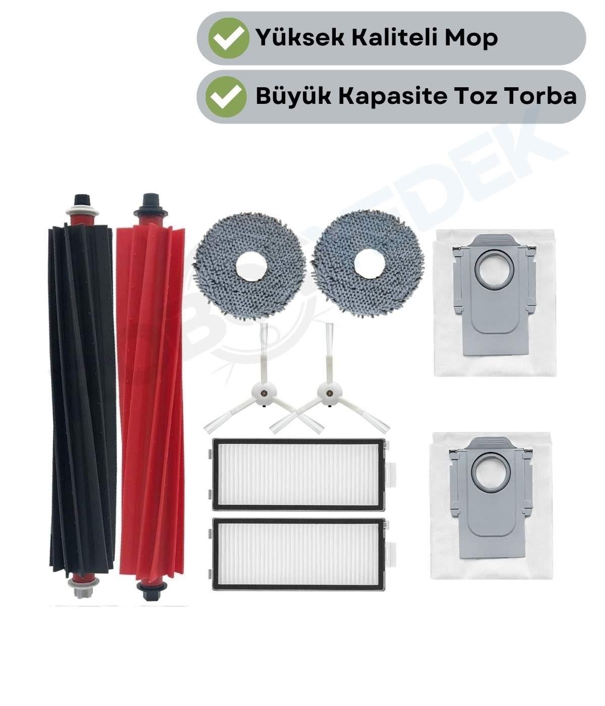 Roborock QRevo Slim Uyumlu Ana Fırça, Hepa Filtre,Beyaz Yan Fırça, Mop,Toz Torbası 9 Parça