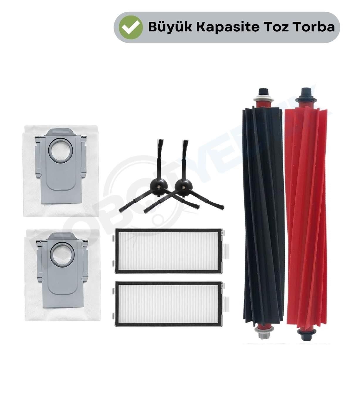 Roborock QRevo Slim Uyumlu Ana Fırça, Hepa Filtre,Siyah Yan Fırça, Toz Torbası 7 Parça