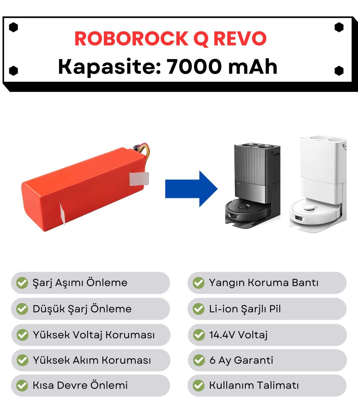 Roborock QRevo Uyumlu Batarya 14.4V 7000 mAh Robot Süpürge Pili