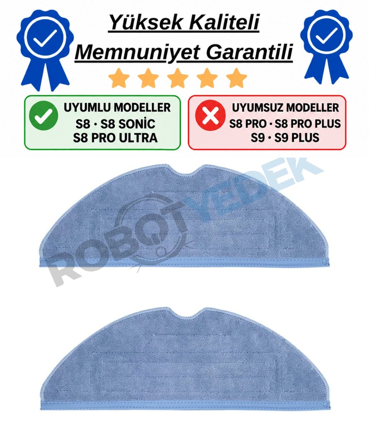 Roborock S8, S8 Plus, S8 Pro Ultra Uyumlu 2 Adet Mop Fiber Bez Paspas-Yüksek Kaliteli