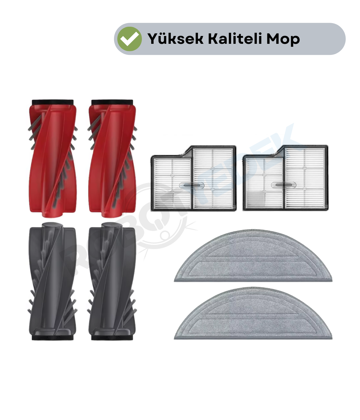 Roborock Saros 10 Uyumlu Fırça Hepa Filtre Mop Seti-6 Parça