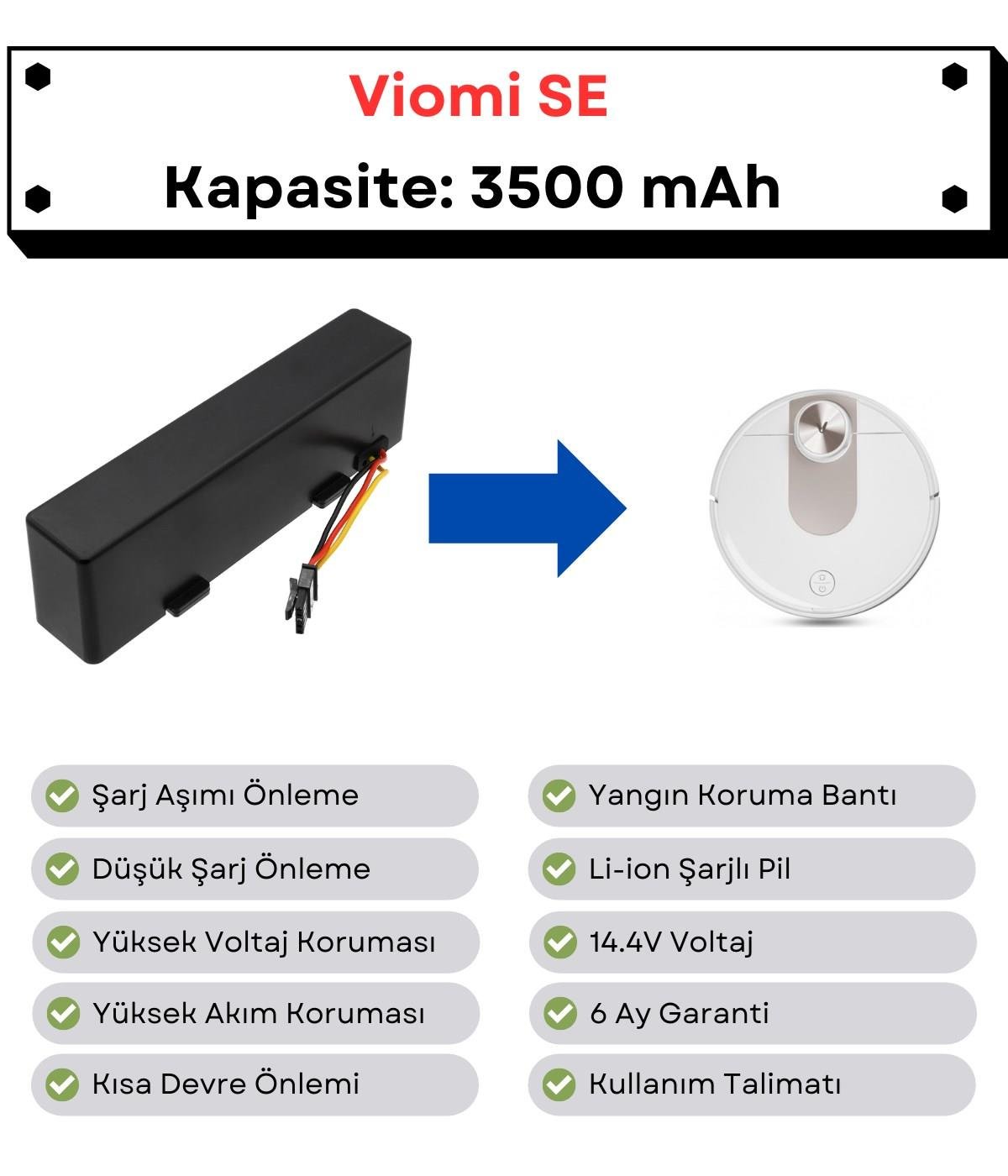 Viomi SE Uyumlu Batarya 14.4V 3500 mAh Robot Süpürge Pili