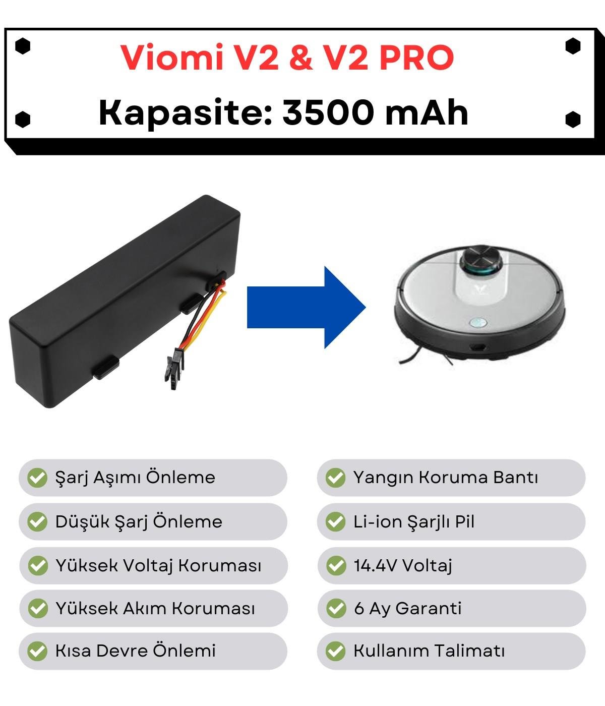 Viomi V2 V2 Pro Uyumlu Batarya 14.4V 3500 mAh Robot Süpürge Pili