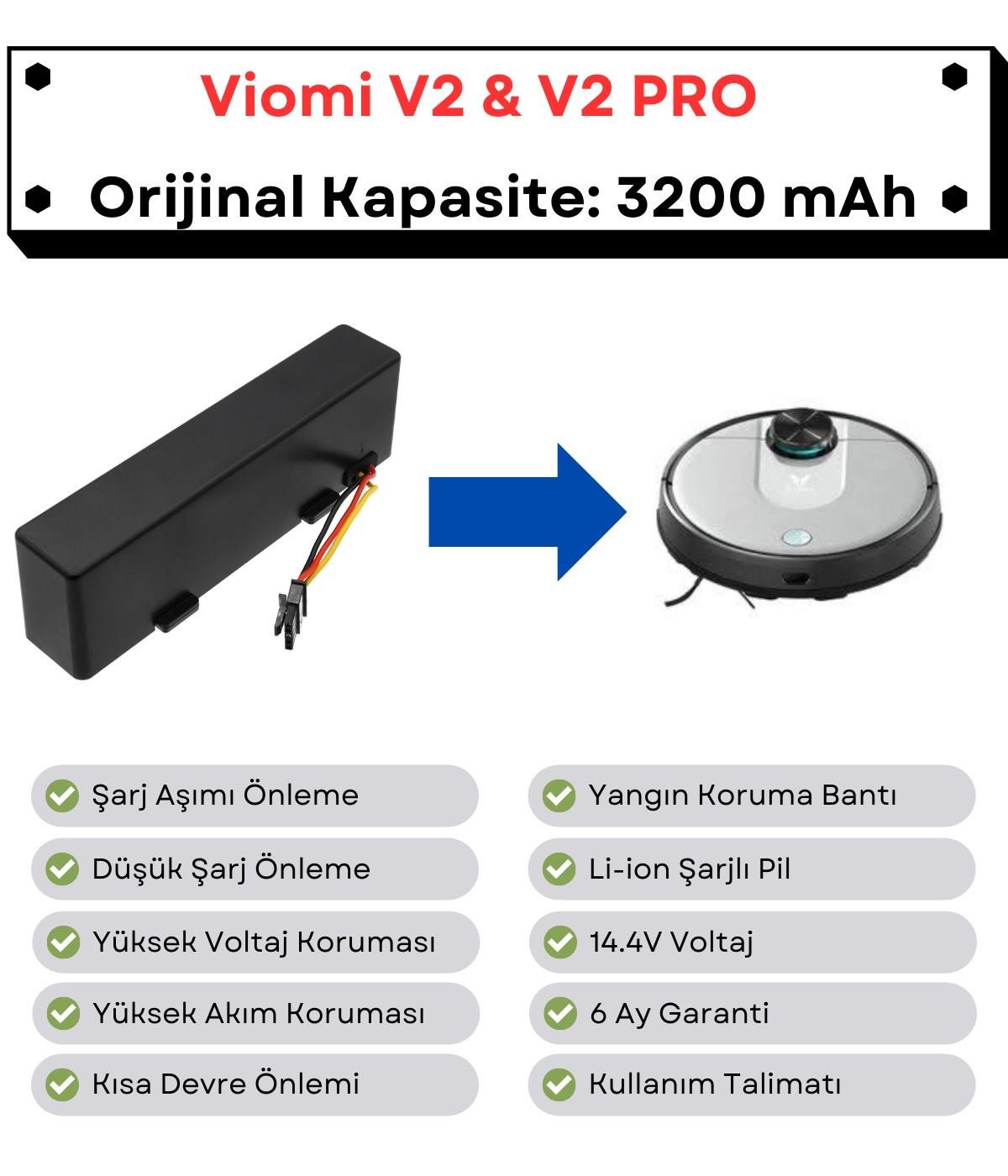 Viomi V2 V2 Pro Uyumlu Batarya 14.4V 3200 mAh Orijinal Kapasite Robot Süpürge Pili