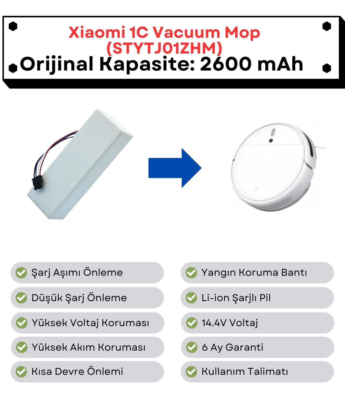 Xiaomi 1C Vacuum Mop STYTJ01ZHM Uyumlu Batarya 14.4V 2600 mAh Orijinal Kapasite Robot Süpürge Pili