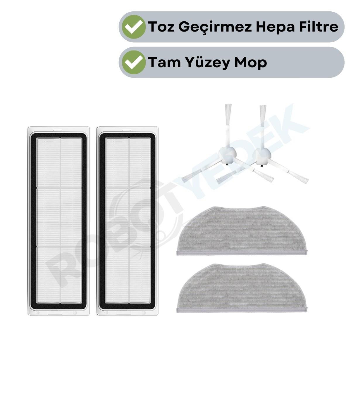 Xiaomi H40 Uyumlu Yedek Hepa Filtre Yan Fırça Mop Seti-6 Parça