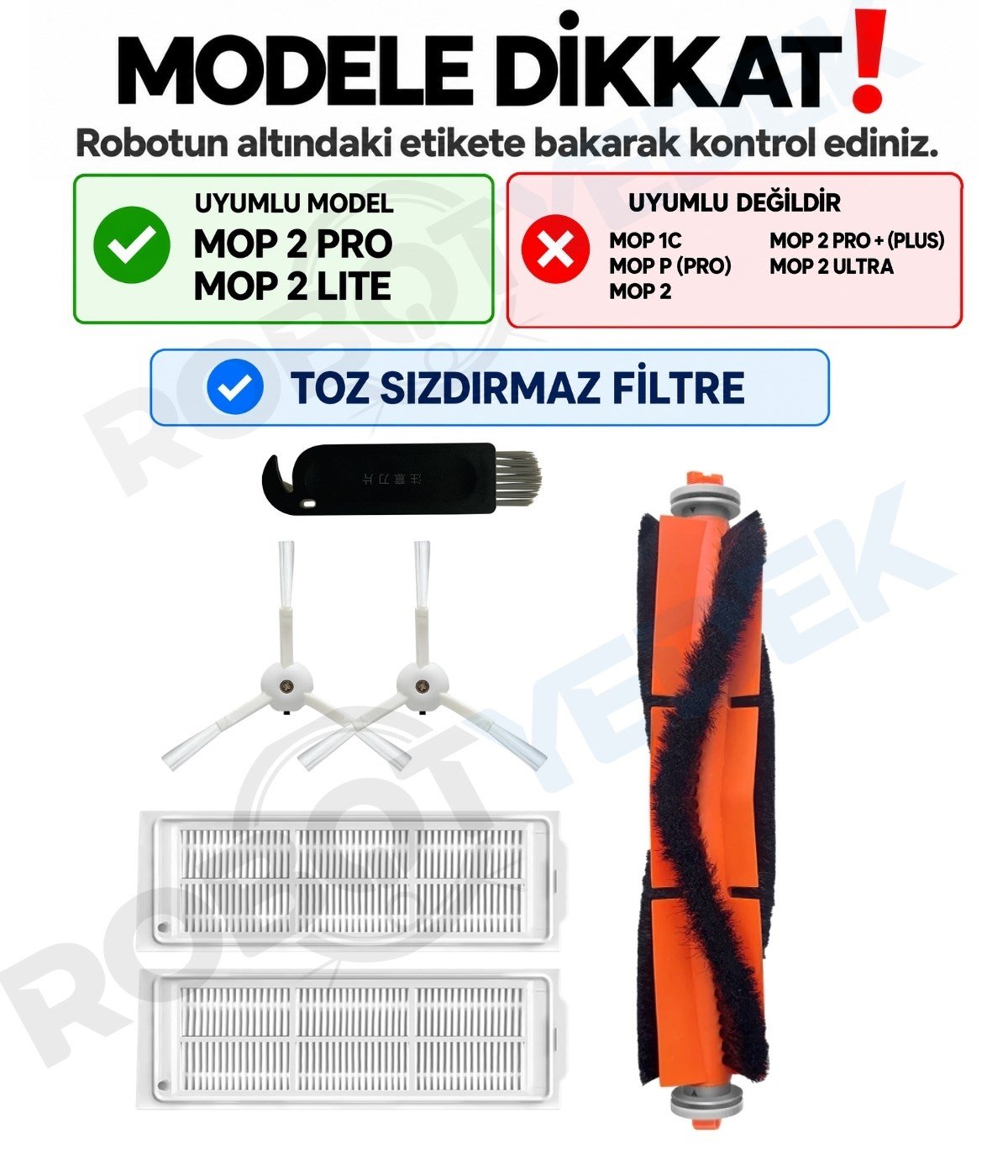 Xiaomi Mop 2 Pro (Beyaz) MJST1SHW Uyumlu Yedek Fırça Filtre Seti-6 Parça