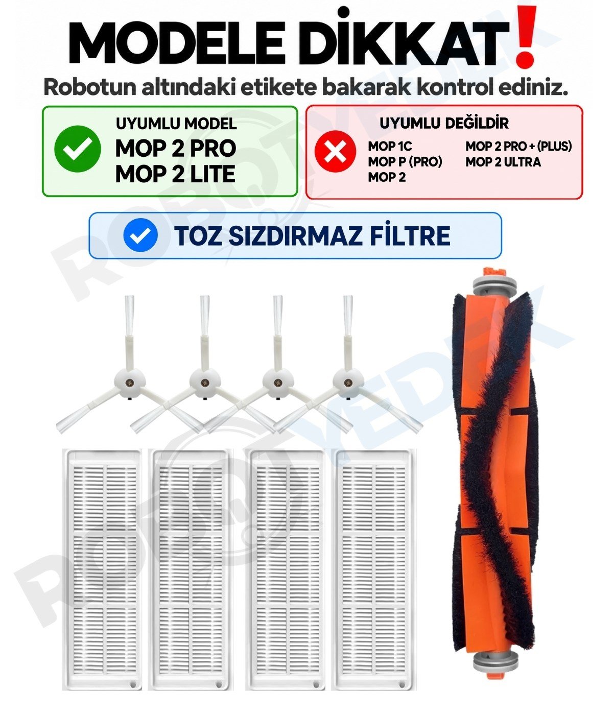 Xiaomi Mop 2 Pro (Beyaz) MJST1SHW Uyumlu Yedek Mopsuz Fırça Hepa Filtre Seti-9 Parça
