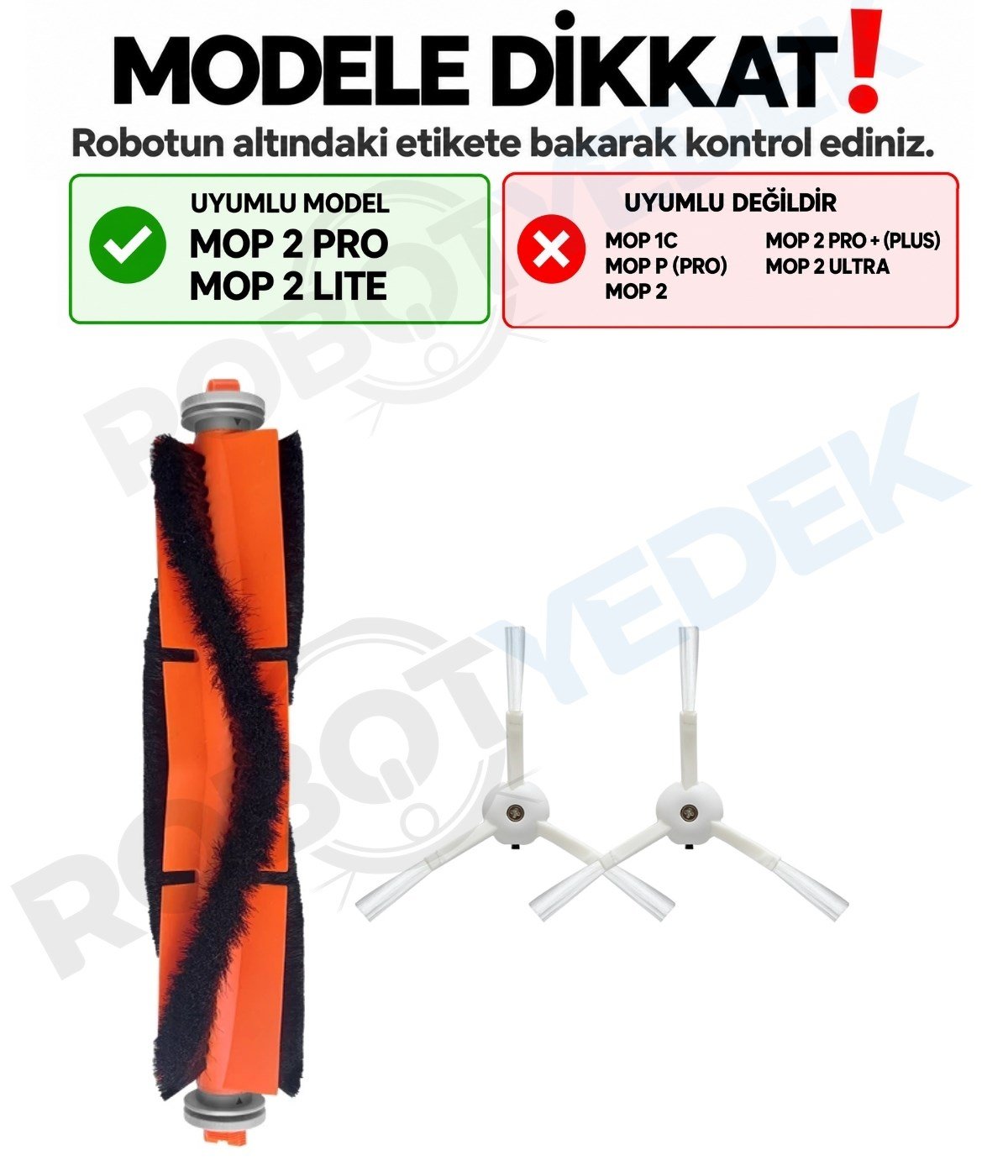 Xiaomi Mop 2 Pro (Beyaz) MJST1SHW Uyumlu Yedek Ana Fırça ve Yan Fırça-3 Parça