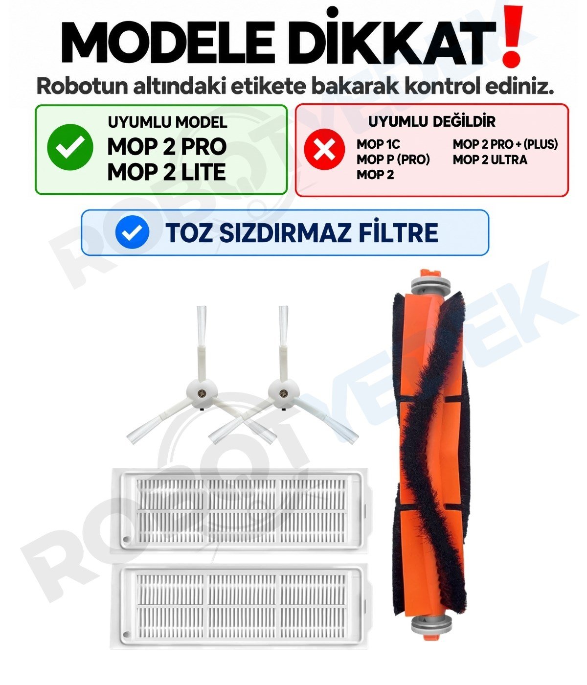Xiaomi Mop 2 Pro (Beyaz) MJST1SHW Uyumlu Yedek Fırça Filtre Seti-5 Parça